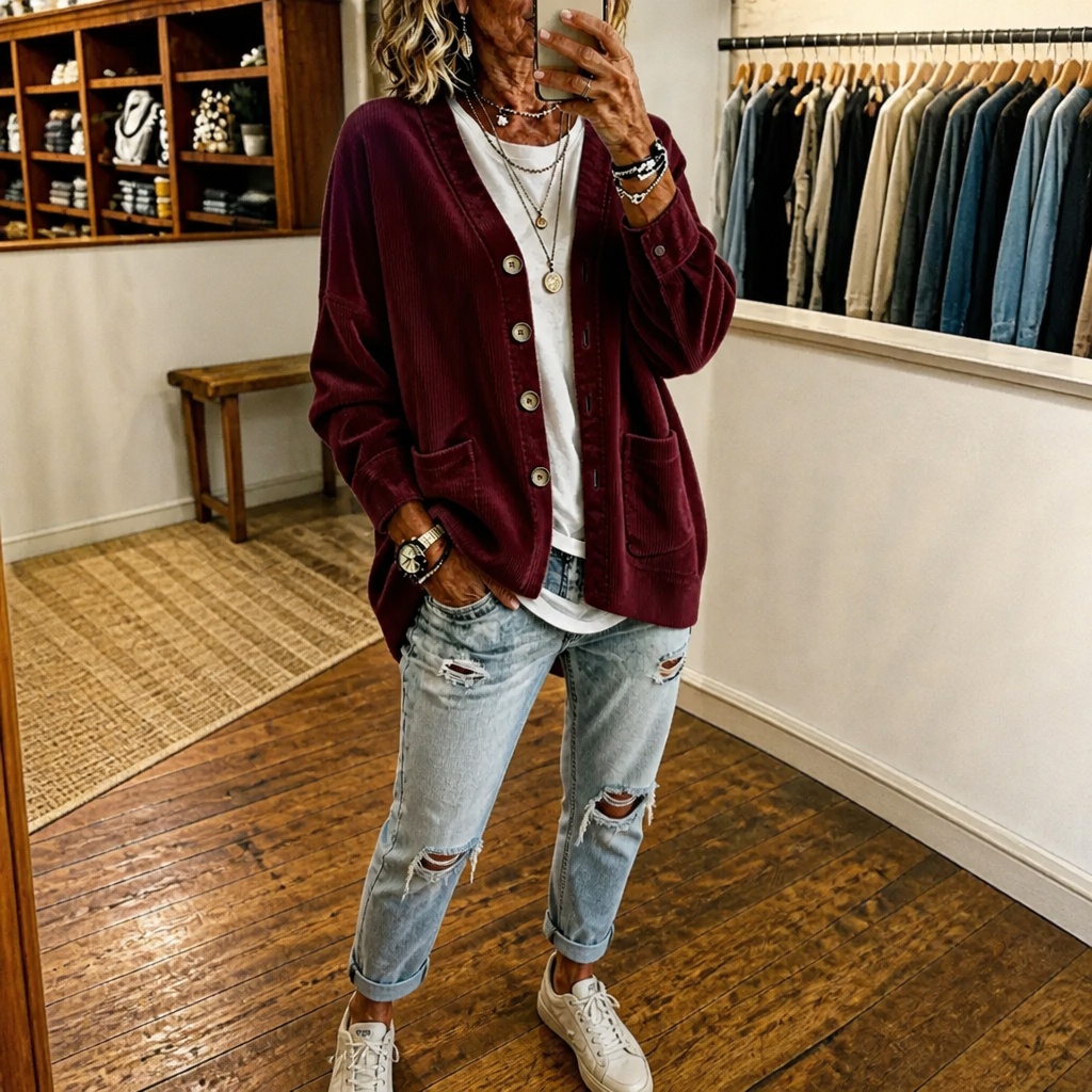 Corduvale Corduroy Cardigan - Women's Open Front V-Neck