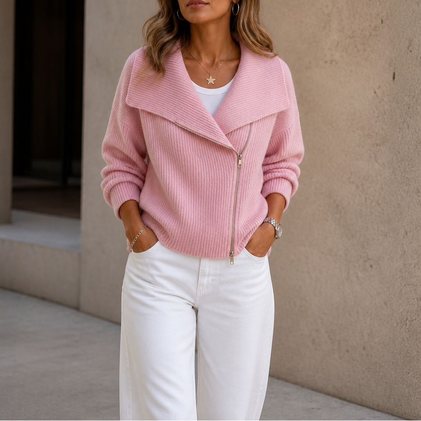 Wearbella Diagonal Zip Knit Jacket - Women's Ribbed Jacket