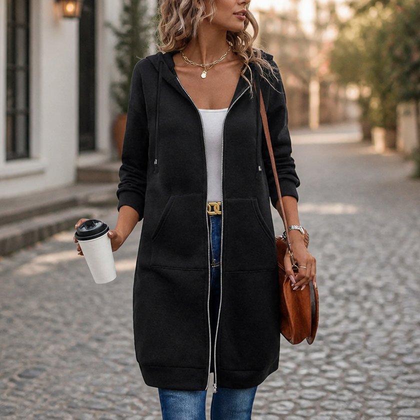 Easebella Hooded Knit Cardigan - Zip Up Women's Mid-Length
