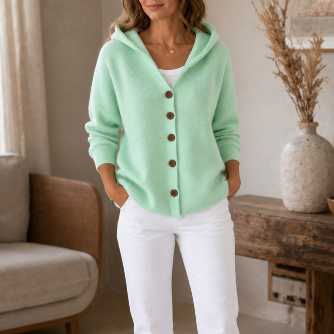 Teri Hooded Cardigan - Button Front Women's Flared Knit