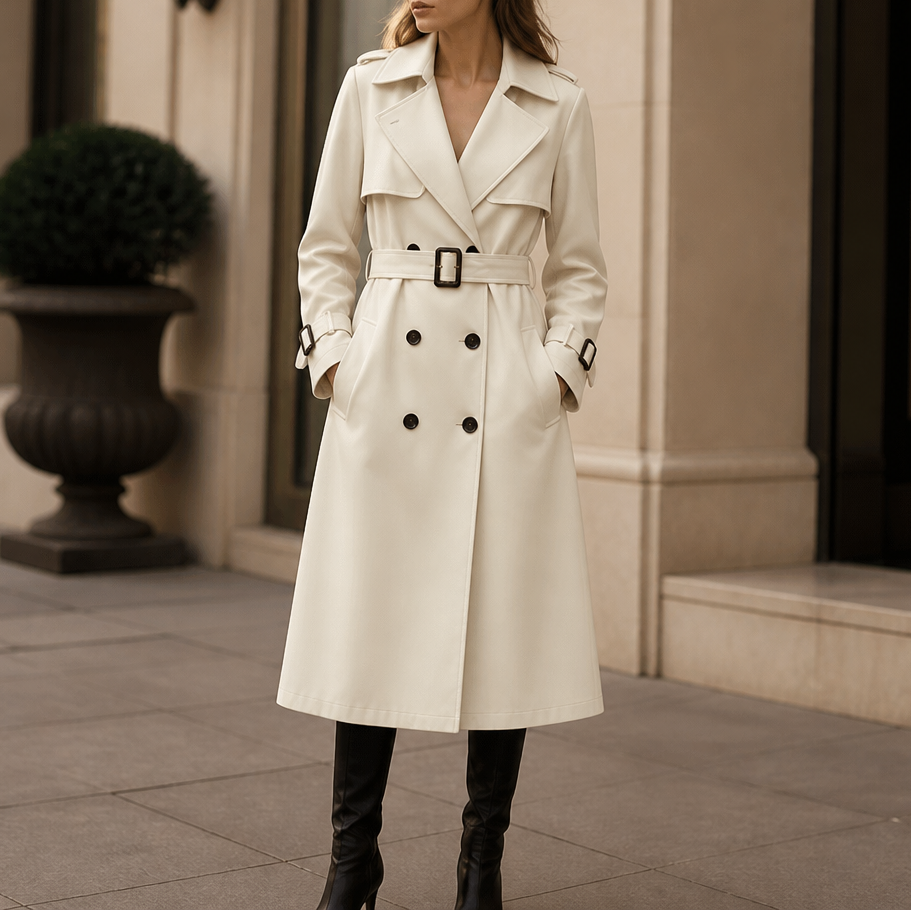 Winterly Belted Trench Coat - Women's Mid-Length Coat