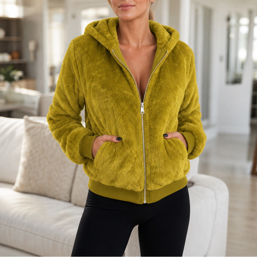 Wearbella Hooded Faux Fur Jacket - Women's Cropped Zip Coat