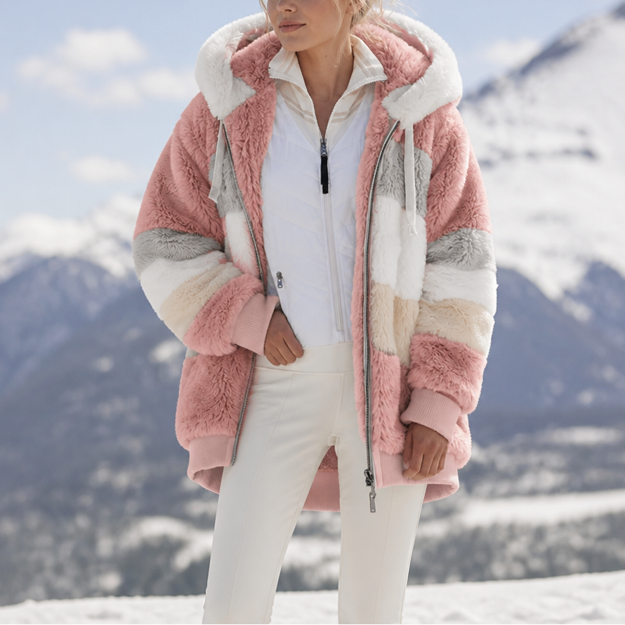 Furvella Colour Block Faux Fur Coat - Women's Oversized