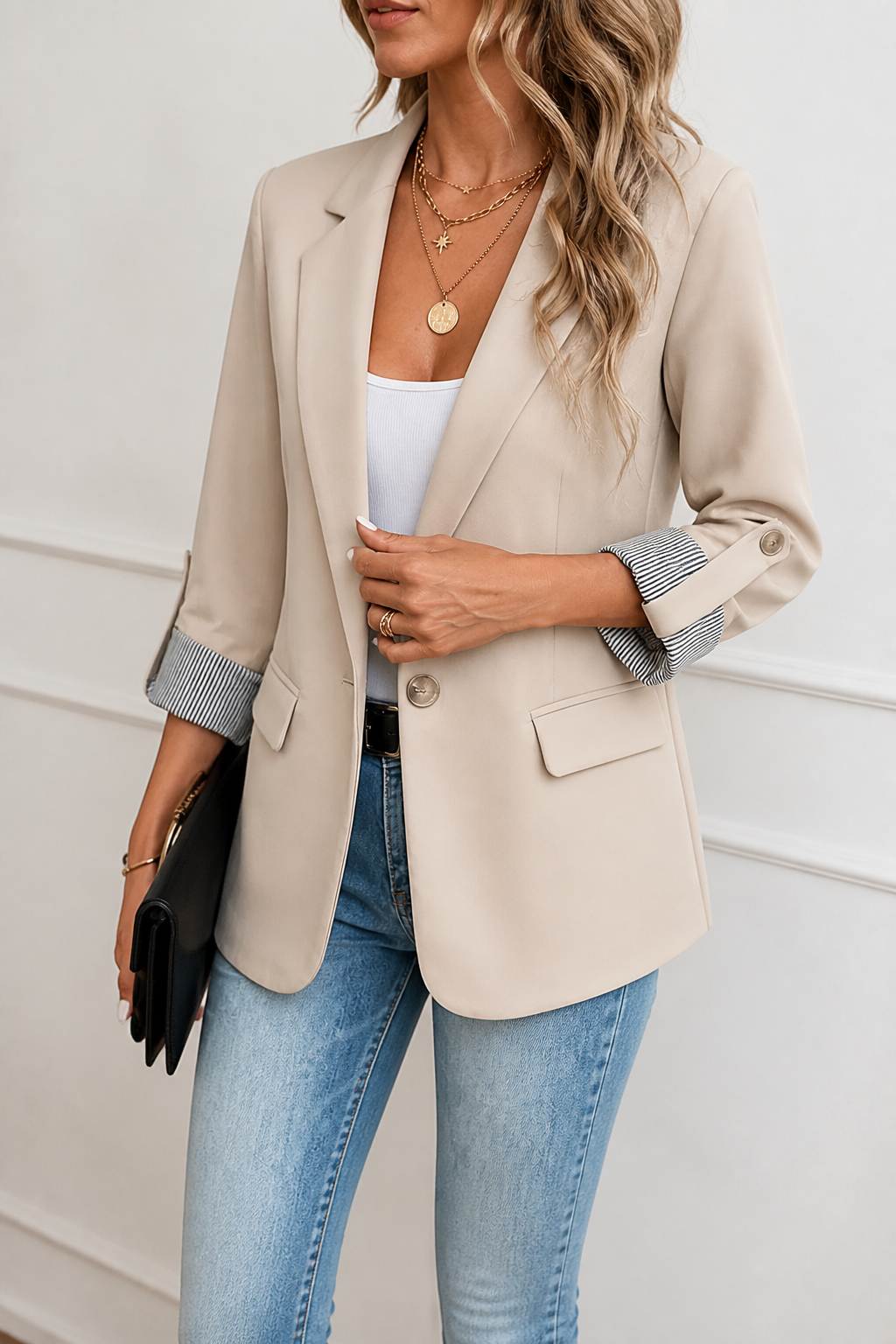 Cuffley Tailored Blazer - Women's Striped Cuff Long Blazer