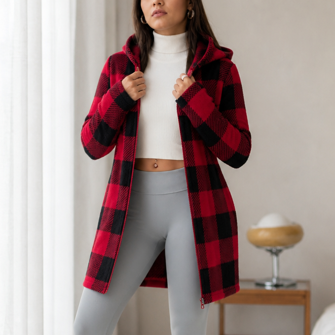 Checkhaven Buffalo Check Jacket - Hooded Zip Women's Coat
