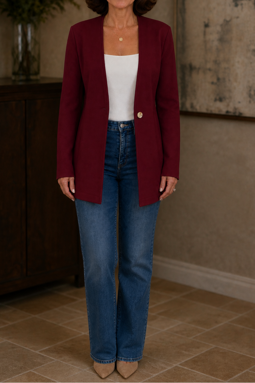 Linevalle A Line Blazer - Women's V Neck One Button Blazer