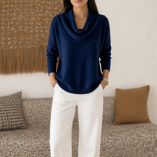 Draveline - Cowl Neck Drape Women's Knit Sweater