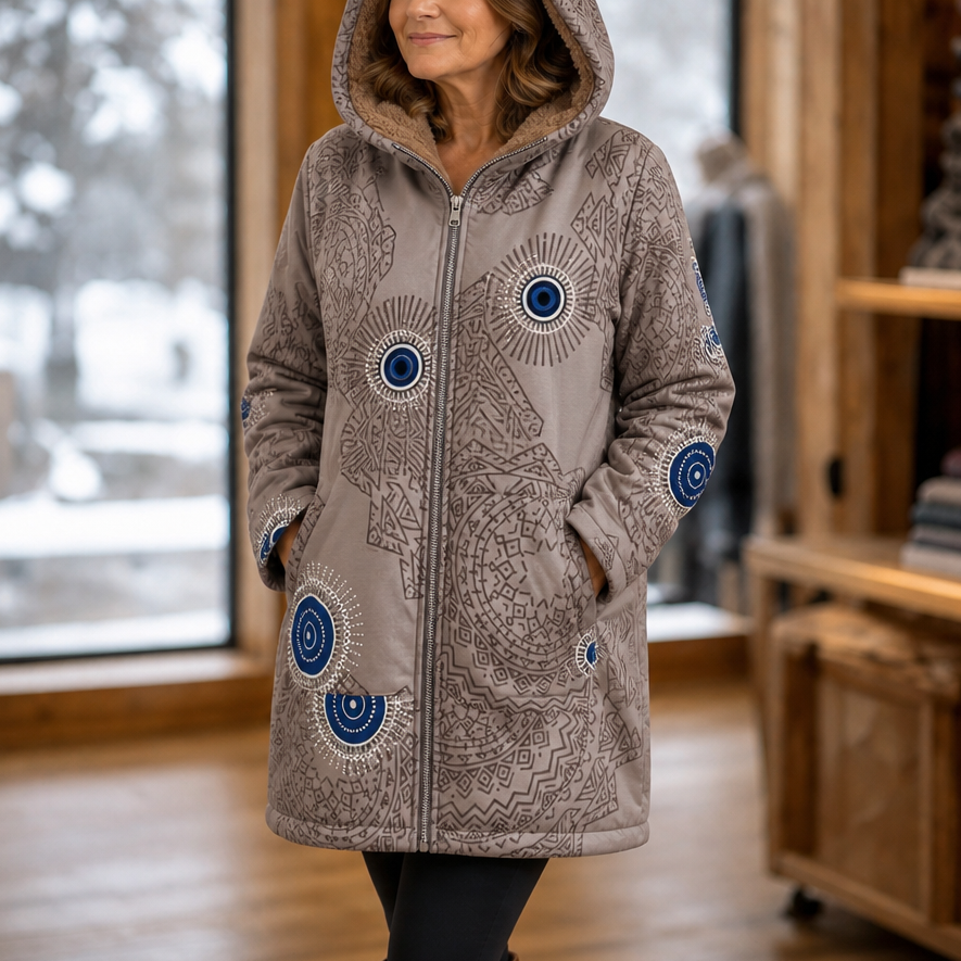 Leaf & Loom Printed Winter Coat - Hooded Women's Fleece