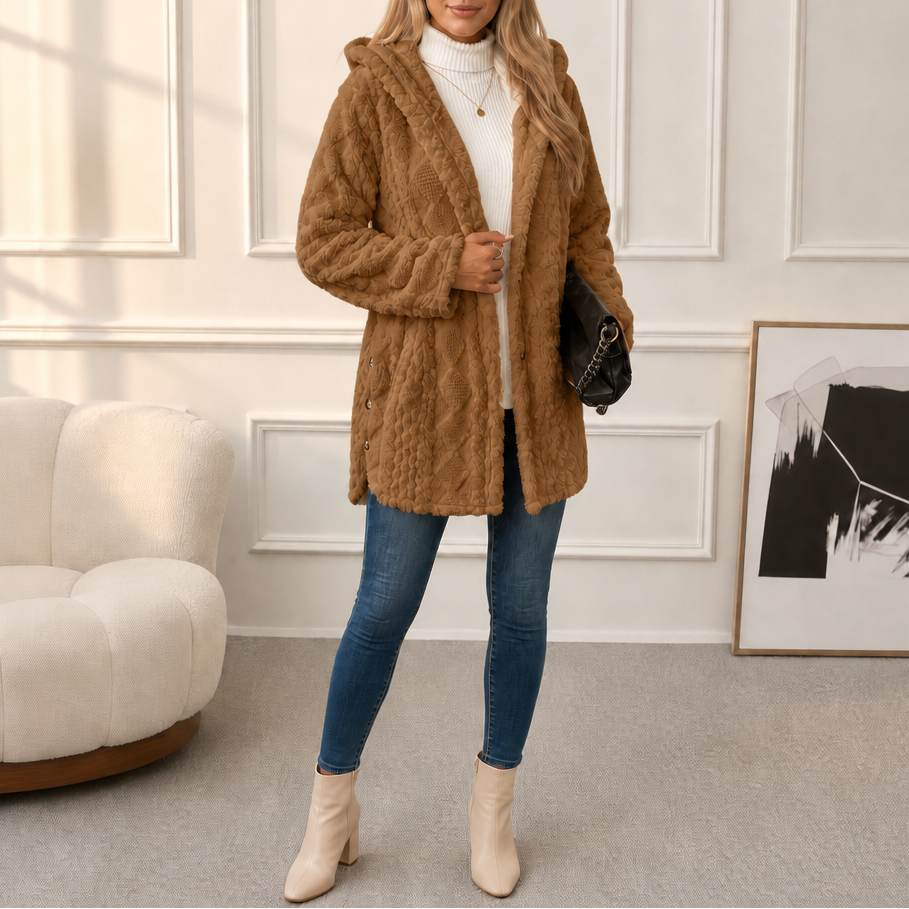 Wearbella Diamond Jacquard Hooded Coat - Women's Plush Coat