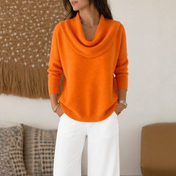 Draveline - Cowl Neck Drape Women's Knit Sweater
