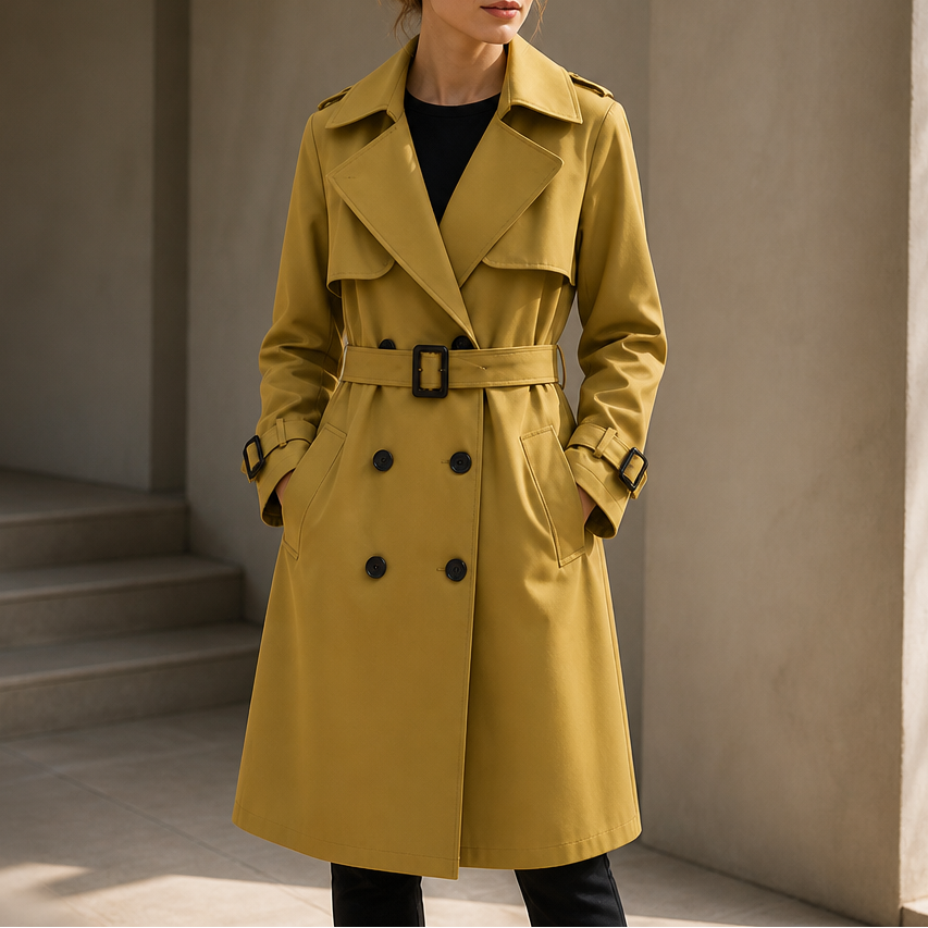 Winterly Belted Trench Coat - Women's Mid-Length Coat