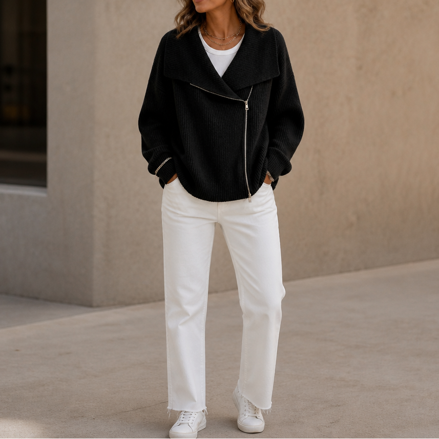 Wearbella Diagonal Zip Knit Jacket - Women's Ribbed Jacket