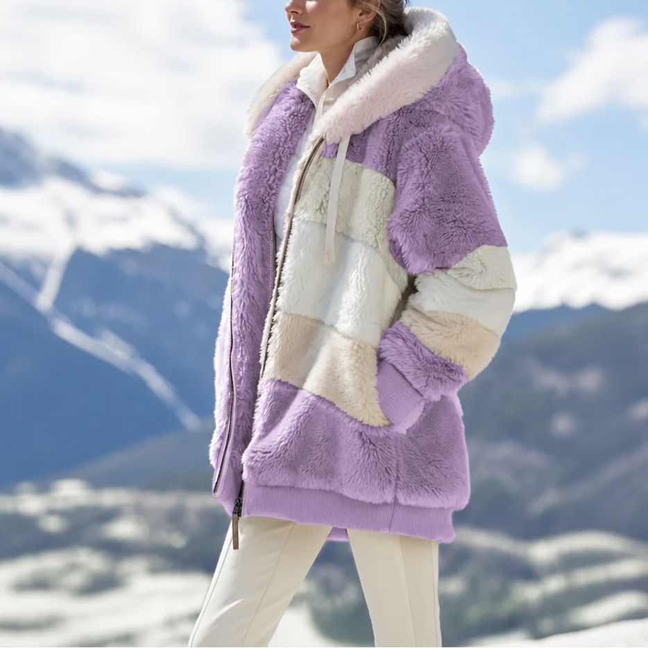 Furvella Colour Block Faux Fur Coat - Women's Oversized