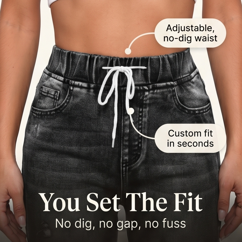 Vellora Denim Capris - Women's High Waist Drawstring Jeans