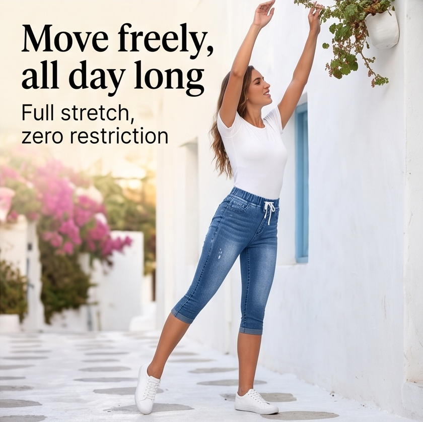Vellora Denim Capris - Women's High Waist Drawstring Jeans