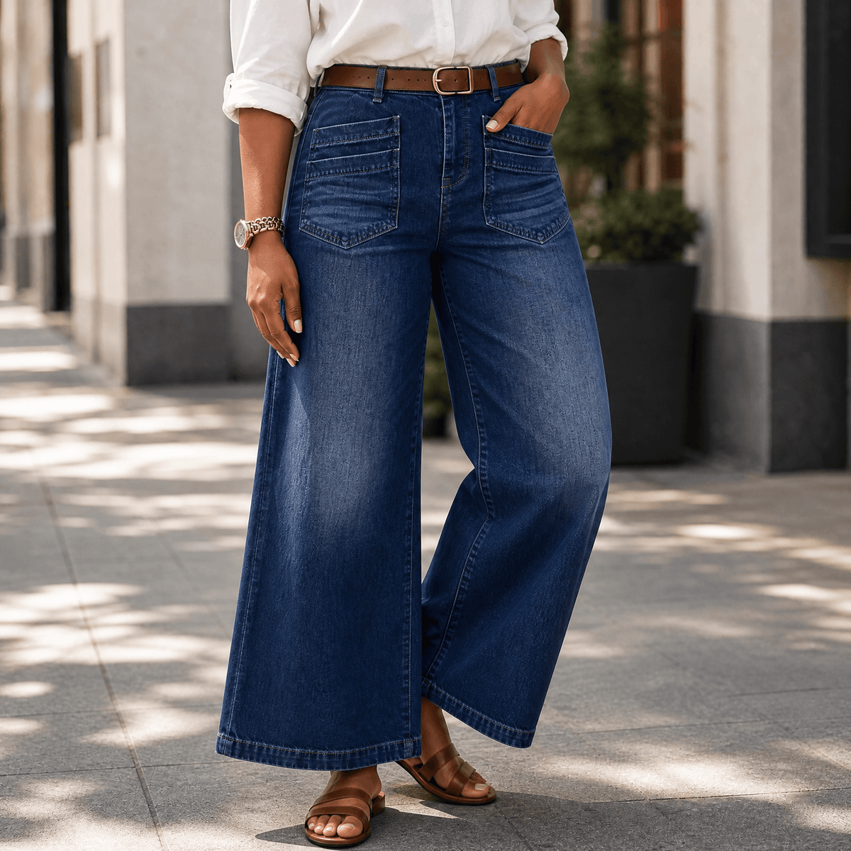 Vellora Patch Pocket Jeans - Women's Wide Leg Jeans