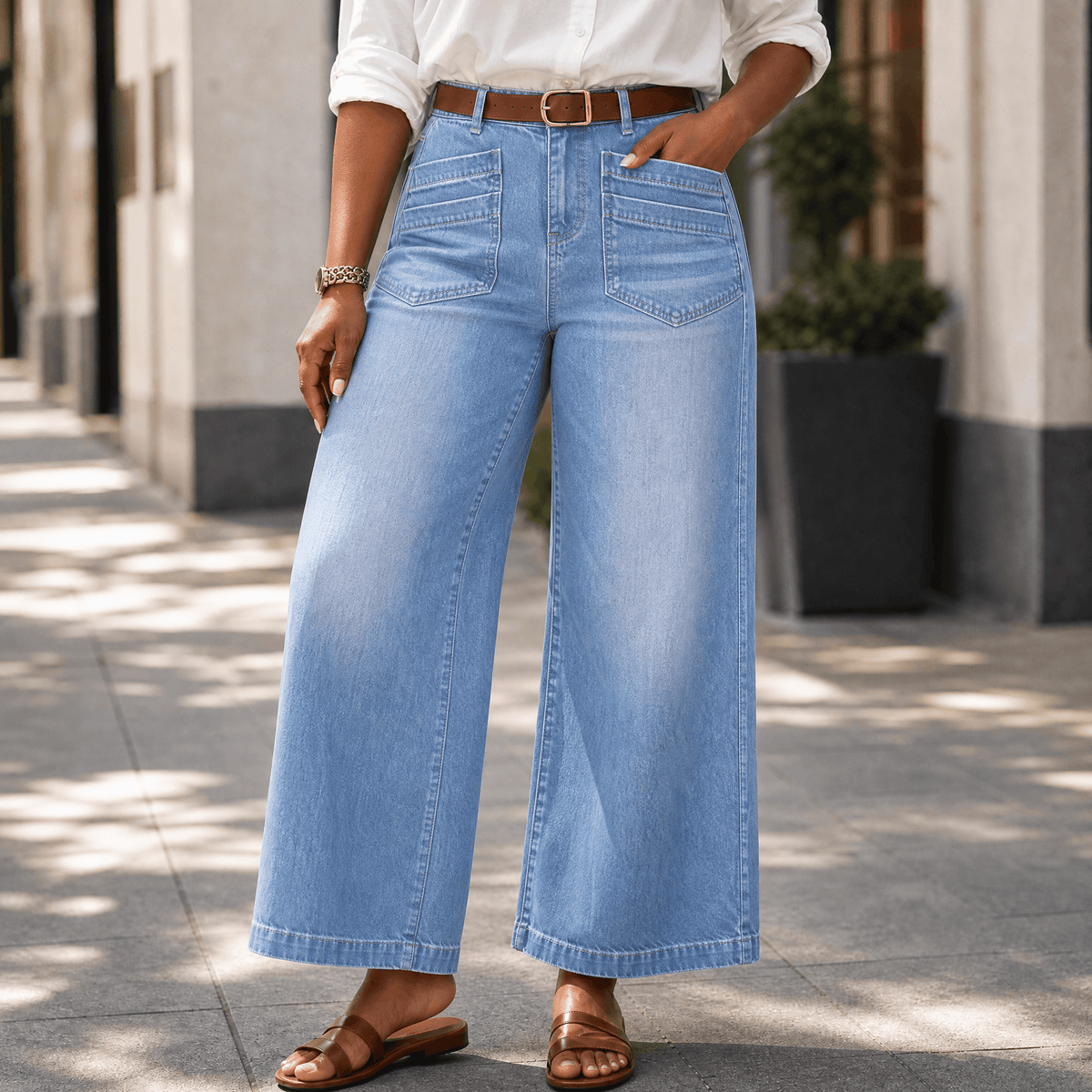 Vellora Patch Pocket Jeans - Women's Wide Leg Jeans