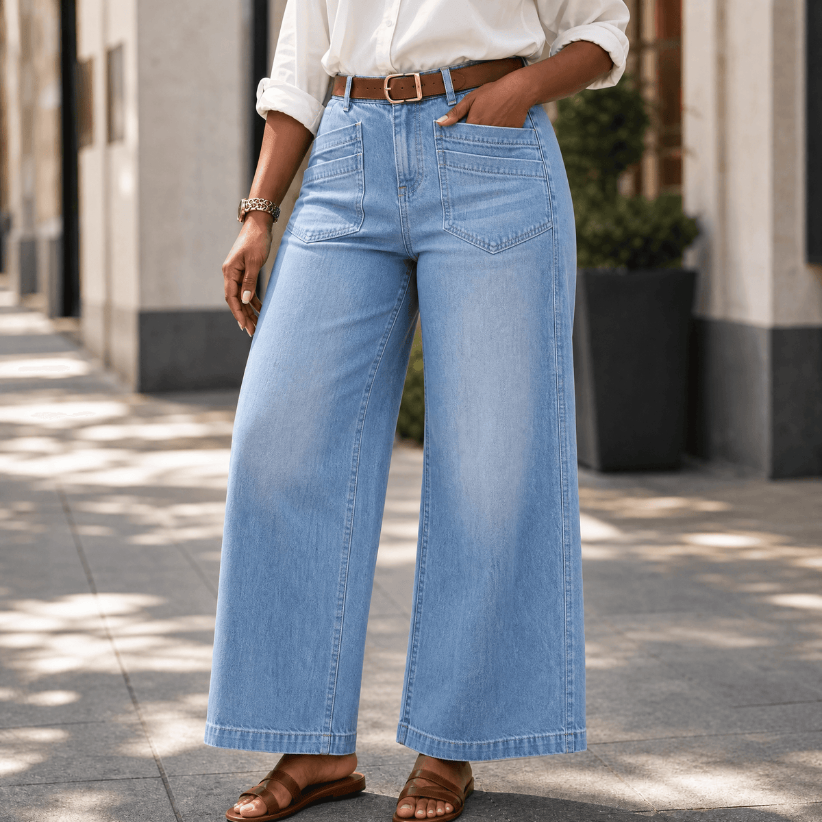 Vellora Patch Pocket Jeans - Women's Wide Leg Jeans