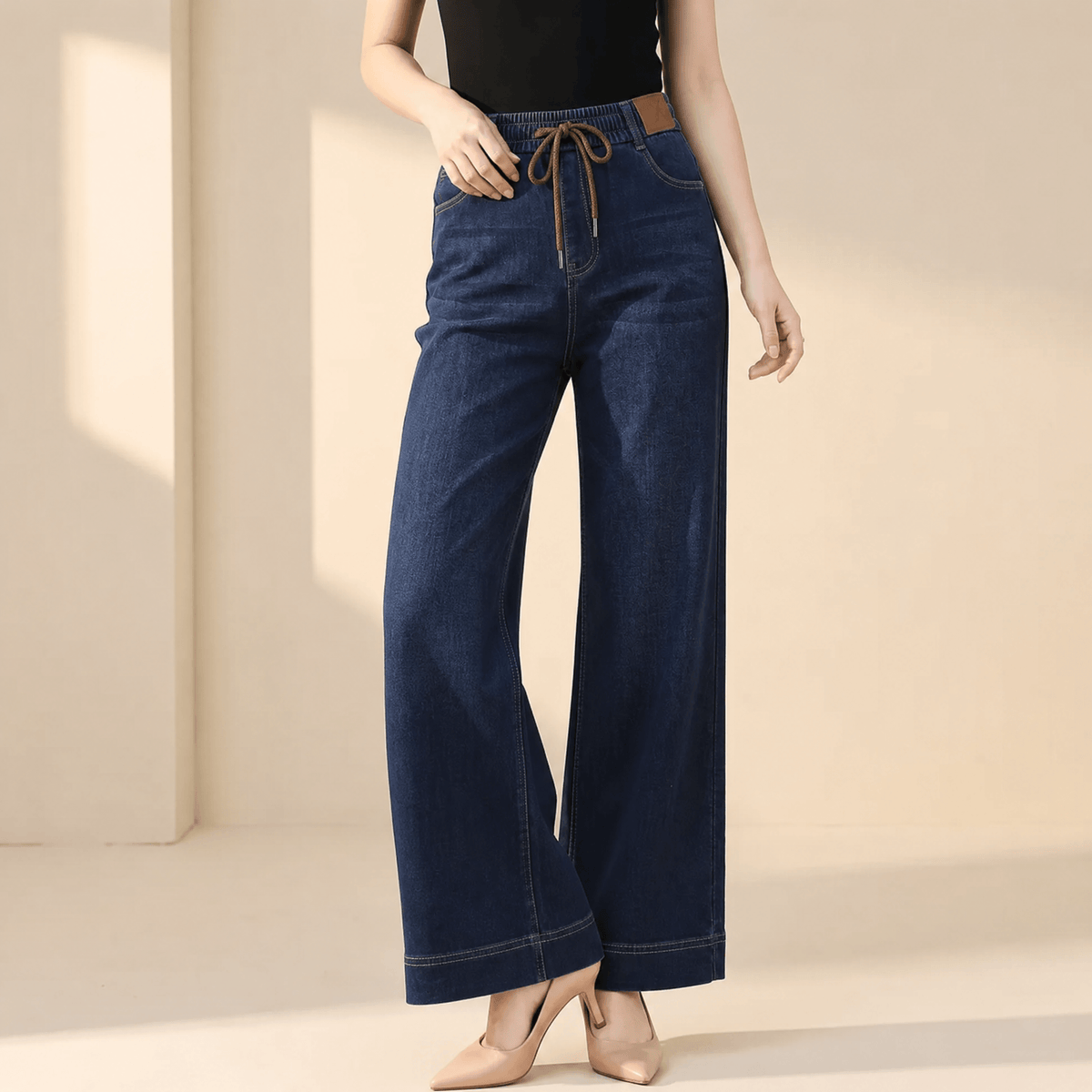 Velora Drawstring Jeans - Pull-On Wide Leg Women's Jeans