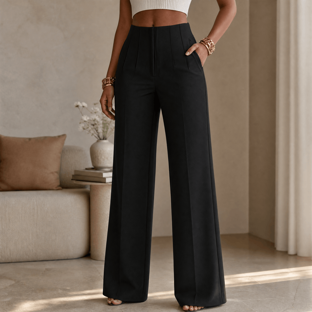 Velora Pleated Trousers - Women's Tailored Wide Leg