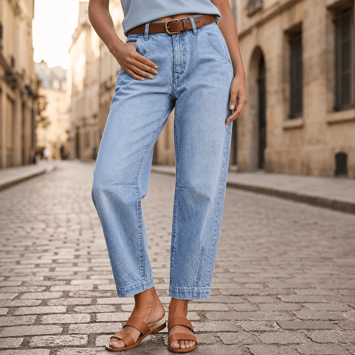 Veluna Barrel Leg Jeans - Women's High Waist Cropped Jeans