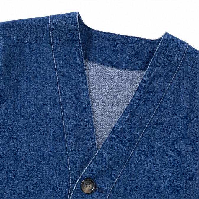 Verelle Collarless Denim Jacket - V-Neck Women's Jacket