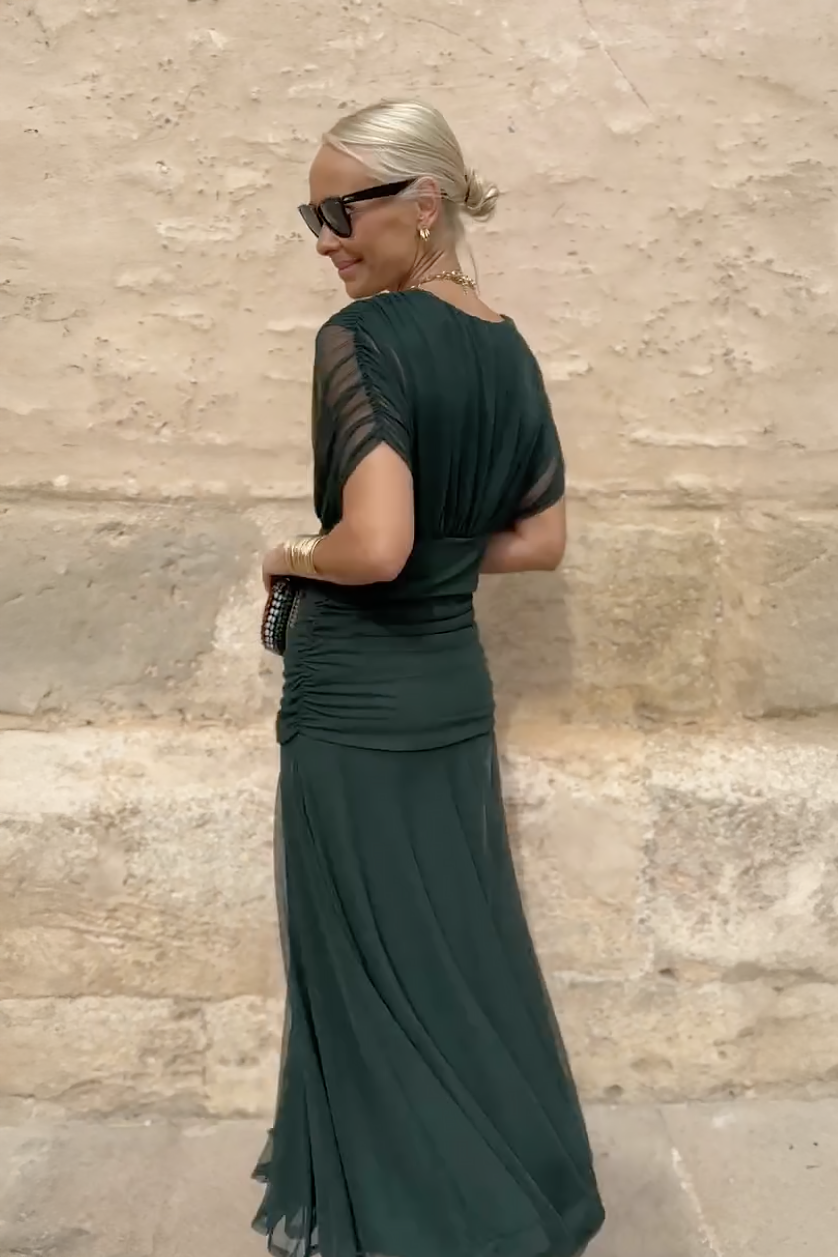 Gradient Pleated Maxi Dress - Women's V-Neck Dress