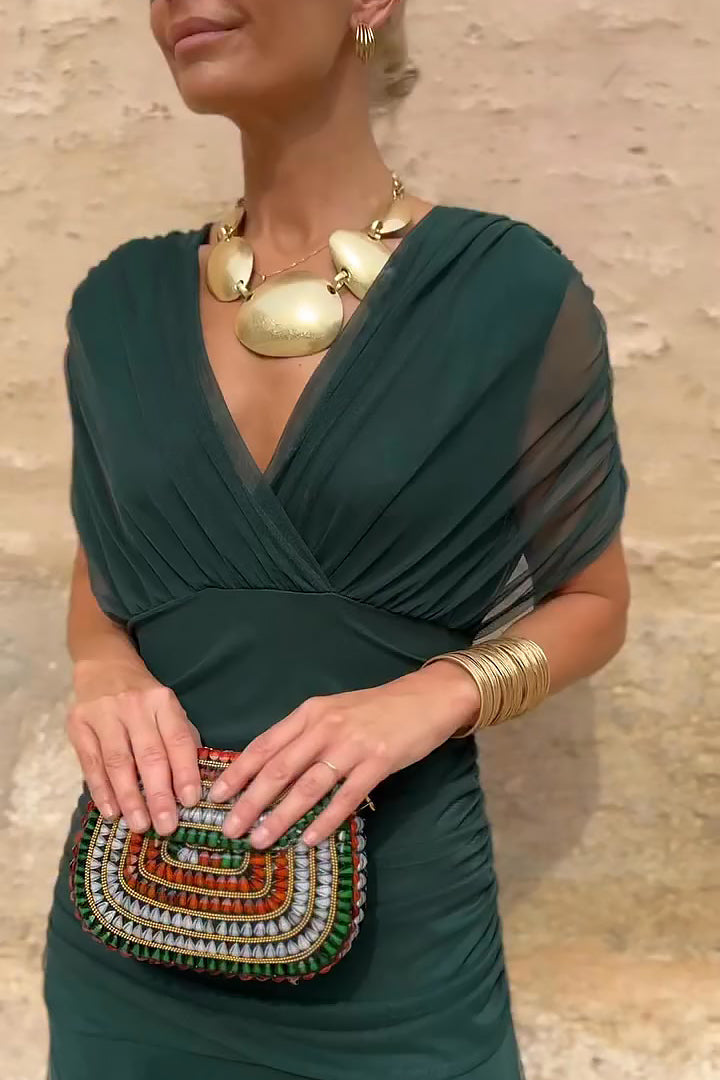 Gradient Pleated Maxi Dress - Women's V-Neck Dress