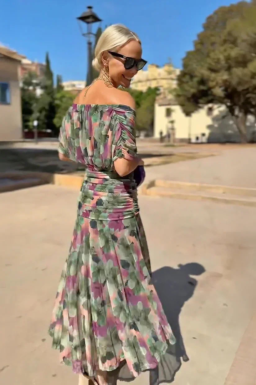Gradient Pleated Maxi Dress - Women's V-Neck Dress