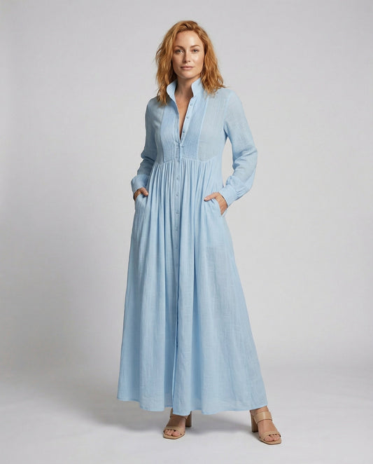 Button Front Maxi Shirt Dress - Women's Relaxed Dress