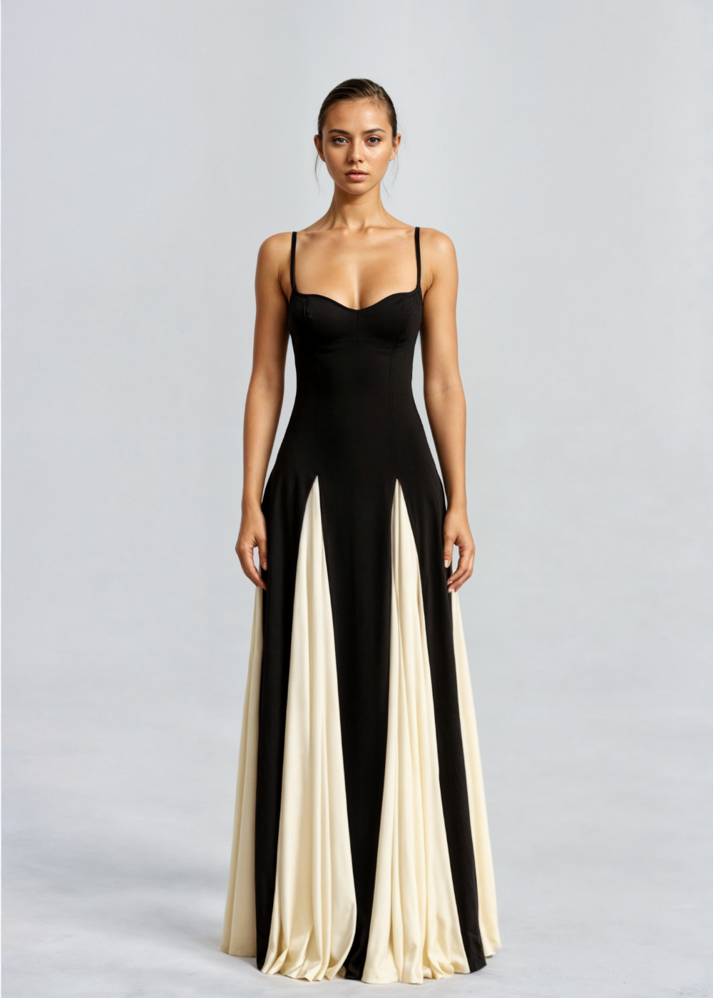 Women's Maxi Cocktail Dress - Two-Tone Strappy Dress