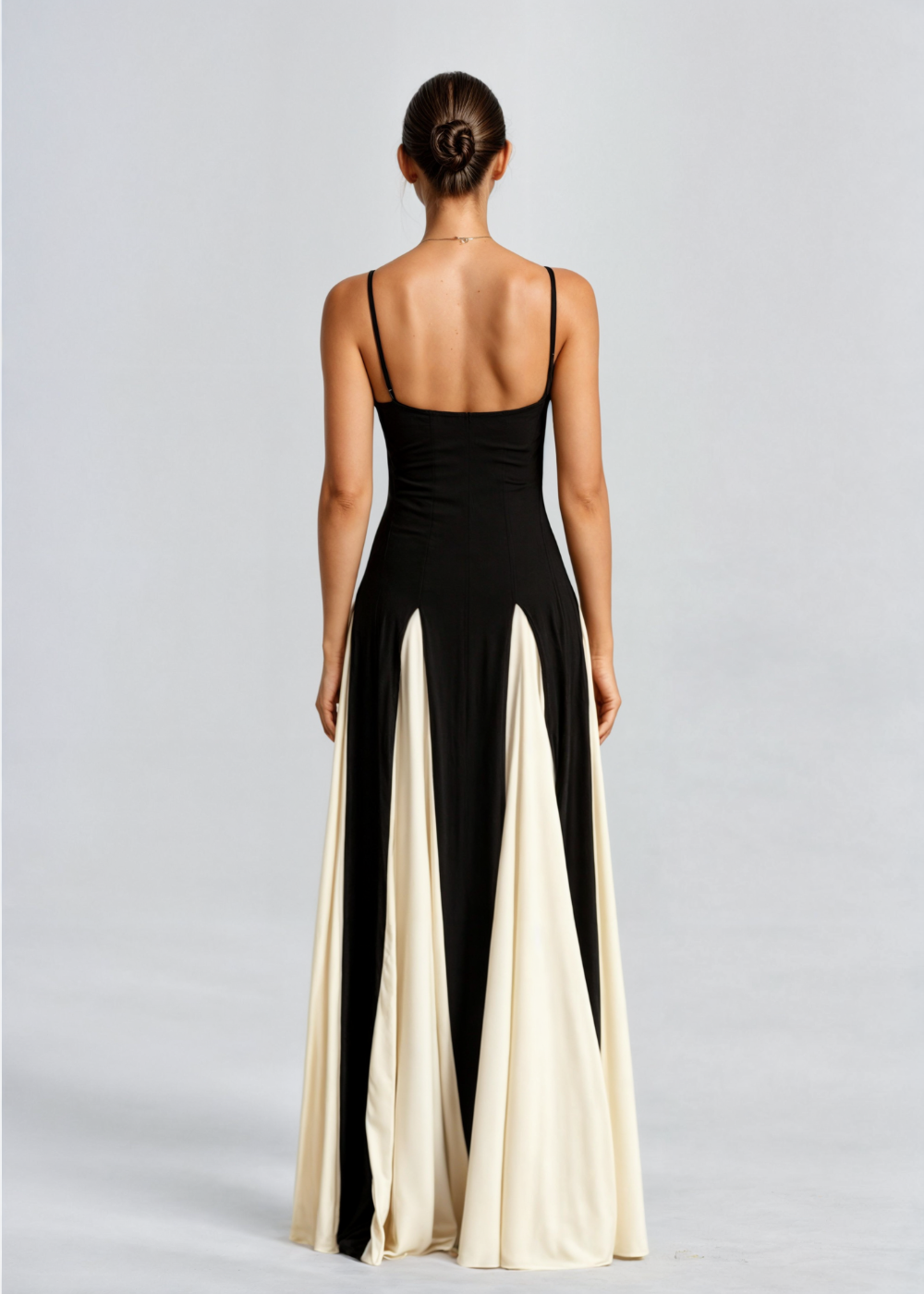 Women's Maxi Cocktail Dress - Two-Tone Strappy Dress