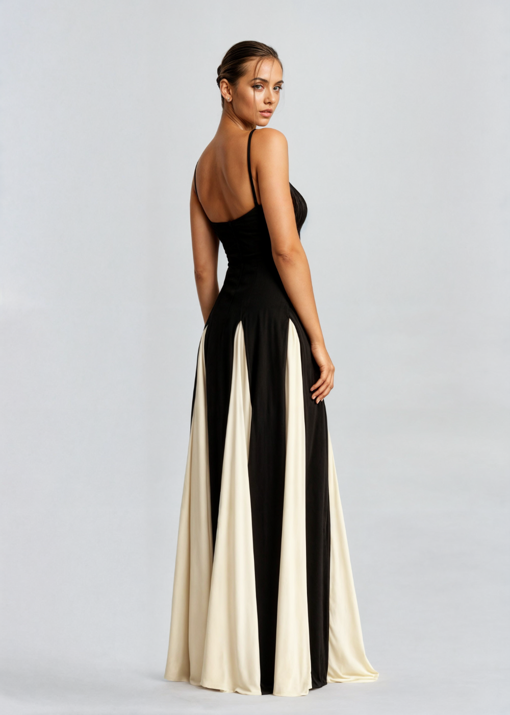 Women's Maxi Cocktail Dress - Two-Tone Strappy Dress