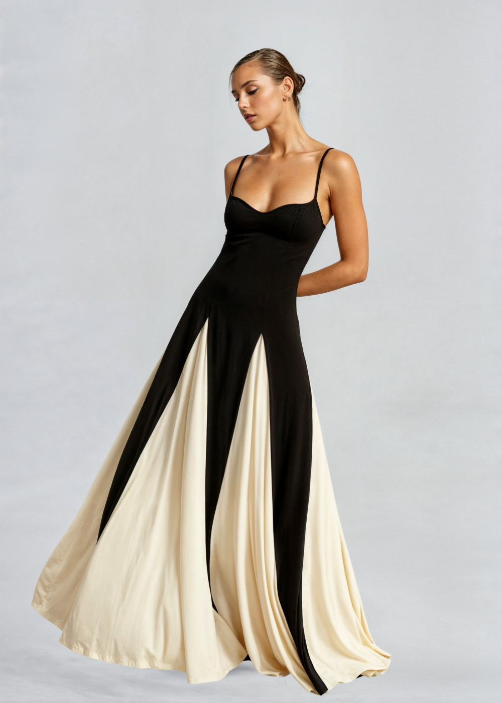 Women's Maxi Cocktail Dress - Two-Tone Strappy Dress