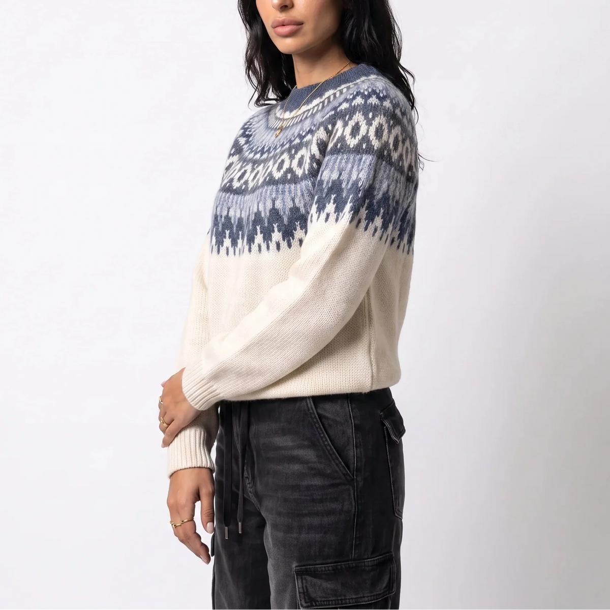 Fair Isle Knit Jumper - Nordic Pattern Women's in Ivory