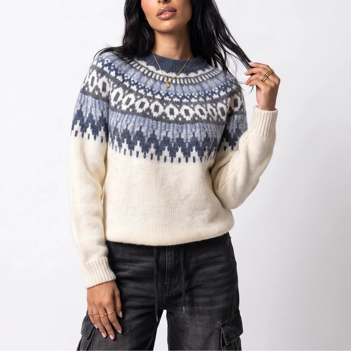 Fair Isle Knit Jumper - Nordic Pattern Women's in Ivory