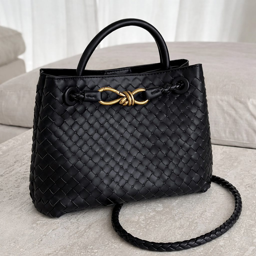 Woven Tote Bag - Vegan Leather Women's Shoulder Bag