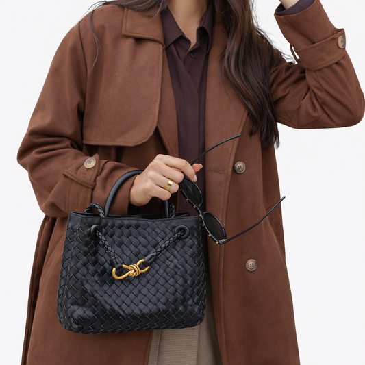 Woven Tote Bag - Vegan Leather Women's Shoulder Bag